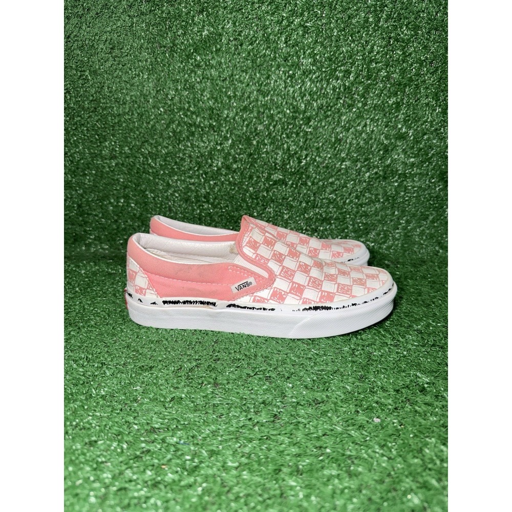VANS Classic Slip-On Women Size 6.5 Pink White Checkerboard Sneakers Skate Shoe